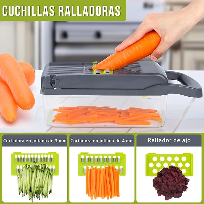 CORTADOR DE VERDURAS - MANDOLINA VERDURAS CON 6 CUCHILLOS DE ACERO INOXIDABLE