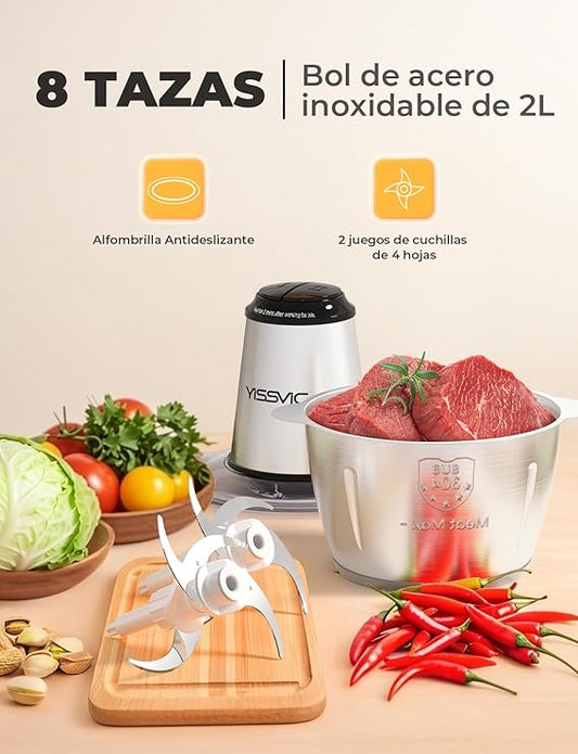 🫛PICADORA ELECTRICA 500W, PROCEDADOR DE ALIMENTOS CON BOL ACERO INOXIDABLE