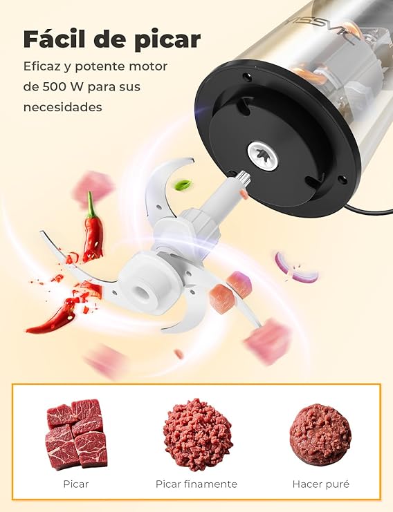 🫛PICADORA ELECTRICA 500W, PROCEDADOR DE ALIMENTOS CON BOL ACERO INOXIDABLE
