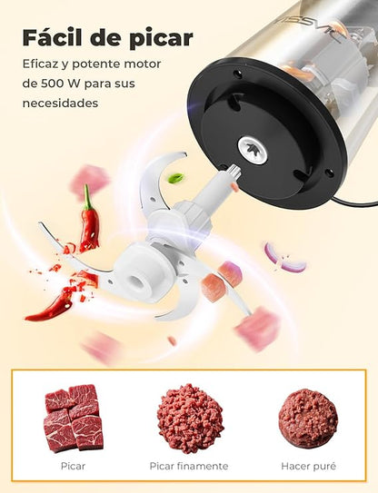 🫛PICADORA ELECTRICA 500W, PROCEDADOR DE ALIMENTOS CON BOL ACERO INOXIDABLE