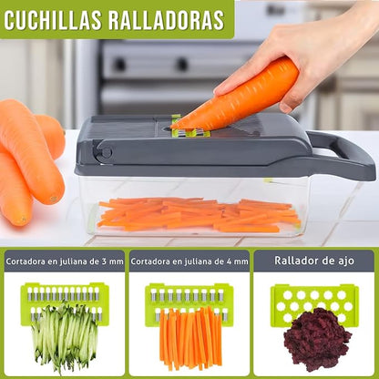 CORTADOR DE VERDURAS - MANDOLINA VERDURAS CON 6 CUCHILLOS DE ACERO INOXIDABLE